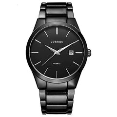 CURREN Men's Analog Watch Black Stainless Steel Case Black Dial Date Window Black Stainless Steel Bracelet