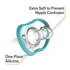 NANOBÉBÉ Baby Pacifiers 0 3 Month Orthodontic, Curves Comfortably with Face Contour, Award Winning for Breastfeeding Babies, 100% Silicone BPA Free. Perfect Baby Registry Gift 2pk, Teal