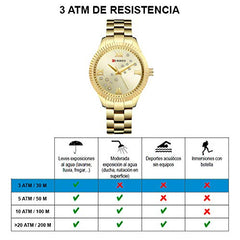 CURREN Women's Watch, Ladies, Shiny Analogue Bracelet, Case with Zirconia, Elegant, Casual with Metal Extendable, Butterfly Brooch, Golden, M, casual
