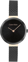 Calvin Klein Minimalistic T Bar 28Mm Mesh Women's Black Dial, Ionic Plated Black Steel Watch + Calvin Klein Minimal Linear, Women's Bangle