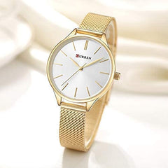 CURREN Ladies Analog Watch Gold Stainless Steel Case Silver Dial Gold Stainless Steel Case