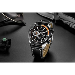 Curren Quartz Analog Watch Leather Band Wristwatch with Date Display, 8310 - Black