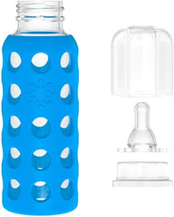 Lifefactory BPA-Free Glass Baby Bottle with Protective Silicone Sleeve and Stage 1 Nipple 9 Ounce Blue 110008