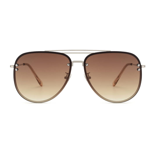 VIVIENFANG Premium Rimless Oversized Aviator Sunglasses for Women, Polarized PC Lens UV Protection Womens Shade VF2203