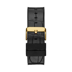 GUESS US Men's Gold-Tone and Black Croc Multifunction Watch