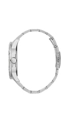 GUESS US Men's Silver-Tone Rhinestone Cut-Through Watch