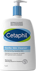 Cetaphil Gentle Skin Cleanser, 1L, Face & Body Wash, For Normal To Dry Sensitive Skin, With Niacinamide & Glycerin, Soap Free