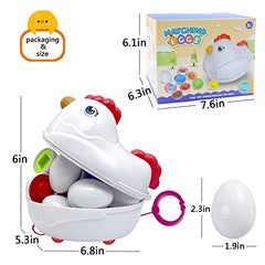 Tucimibo Easter Matching Eggs Toddler Toy with Push & Pull Chicken Box, 12 Pcs Montessori Sorter Learning Educational Toy, Multiple Shapes and Colors Fine Motor Skills Sensory Toy, Gift for Boys Girls