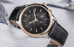 CITIZEN Mens Solar Powered Watch, Analog Display and Leather Strap AT2144-11E