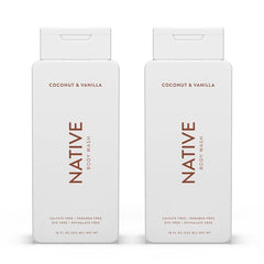 NativeNatural Body Wash for Women, Men, Sulfate and Paraben Free, Dye Free, with Naturally Derived Clean Ingredients Leaving Skin Soft and Hydrating, Coconut & Vanilla 18 oz - 2 Pk