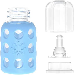 Lifefactory Glass Baby Bottle with Silicone Sleeve 4 Ounce, Set of 2 - Yellow/Sky Blue