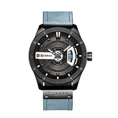 Curren 8301 Men's Watch with Quartz Leather Band Date Display Waterproof Watch - Blue