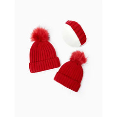 PATPAT Red Christmas Hat Matching Family Cute Fleece-lining Knitted Hat for girl