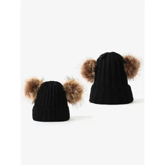 PATPAT Double Hairball Knitted Beanie Hats for Women black