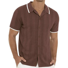Iceglad Men's Casual Button Down Shirt Short Sleeve Vintage Clothes Knit Polo Shirts Summer Beach Shirts