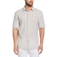 Cafe Luna Men's Short Sleeve Linen Cotton Panel Woven Shirt
