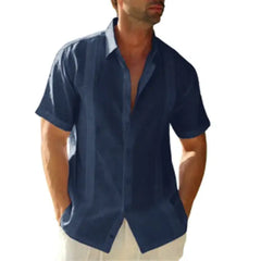 Yobecho Men's Summer Guayabera Embroidery Casual Short Sleeve Button Shirt