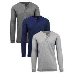 Galaxy by Harvic 3-Pack Mens Long Sleeve Henley Thermal Tee