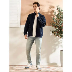 Plain Jacket with Piping Detail - Blue