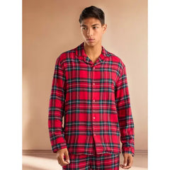 Checked Long Sleeves Shirt and Pyjama Set - Red