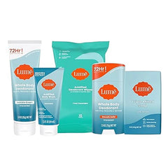 Lume Skin Care Gift Set for Women, Whole Body Deodorant Starter Pack -Smooth Solid Stick, Invisible Cream Tube, Acidified Body Wash Mini & Deodorant Wipes -Aluminum Free Odor Control (Clean Tangerine)