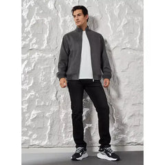 Suede High Neck Zip Through Jacket - Gray