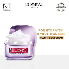 L’Oréal Paris Day Cream for Women, Hydrates and Replumps, For Radiant Skin, Revitalift Hyaluronic Acid, 50ml