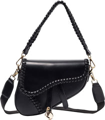 PURFANREE Women Trendy Saddle Shoulder Bag Clutch Purse Underarm Handbag Satchel HandBag Crossbody Bag - Black