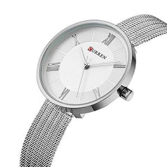 CURREN New Read Women Quartz Watches with Stainless Steel Mesh Band Watch Waterproof Wristwatch R6005 - White