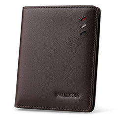 WILLIAMPOLO Men's Wallets Genuine Leather Thin Wallet Men Short Credit Card Holder Small Front Pocket Money Clips Bifold Slim Purse with ID Window - Brown