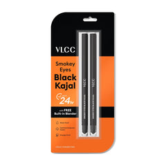 VLCC Smokey Eyes Matte Black Kajal Pencil - 0.35g (Pack of 2) | Intense Black Color | Long-Lasting Effect | Smudge-Proof & Waterproof Application | With Blender for Dynamic Sharpening Effect