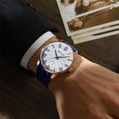 CURREN 8422 Men Quartz Watch Stainless Steel Watche Luxury Business Fashion - BLUE WHITE