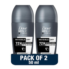 Dove Men+ Care Advanced Antiperspirant Roll-On Deodorant, Invisible Dry, Moisturizer & 72H Protection, Anti-White Marks and Yellow Stains, 50ml (Pack of 2)