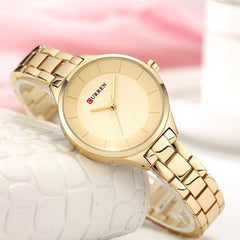 CURREN Ladies Analog Watch Gold Stainless Steel Case Gold Dial Gold Stainless Steel Bracelet