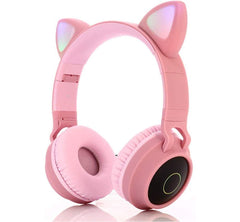 Yunfeng Bluetooth Headphones,Wireless Headphones,Headphone Over Ear,Kids Headphones,Cat Ear LED Light Up Bluetooth Foldable Headphones (Pink)