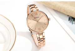 Curren 9017 Quartz Movement Round Dial Stainless Steel Strap Waterproof Women Wristwatch - Gold
