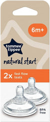 Tommee Tippee Closer to Nature Baby Bottle Teats, Breast-Like, Anti-Colic Valve, Soft Silicone, Fast Flow, 6m+, Pack of 2