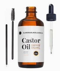 Castor Oil (2oz) FDA Certified Organic, 100% Pure, Hexane Free Stimulate Growth for Eyelashes, Eyebrows, Hair. Lash Growth Serum. Brow Treatment. FREE Mascara Starter Kit by Glamorous Wow