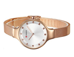 CURREN Ladies Analog Watch Rose Gold Stainless Steel Case Silver Dial Rose Gold Stainless Steel Bracelet