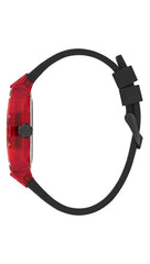 GUESS Men's 41mm Watch - Black Strap Black Dial Red Case