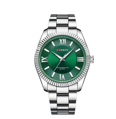 CURREN-Men's Stainless Steel Band Watch, Simple, Round Dial, Casual, Fashion, Water Resistant, Quartz, 8453 - SILVER GREEN