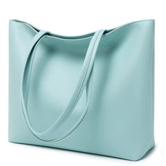 MEEGIRL Ladies Tote Bags Simple PU Leather Handbags Work School Shopping Bags for Women with Zip and Inner Pocket - Blue