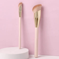 Angled Cream Foundation and Small Under Eye Concealer Brush Set, Pink Nose Liquid Contour Blush Brushes Kit, Slanted Domed Gold Highlighter Foundcealer Brush,Small Makeup Brush for Dark Circles, 2pcs