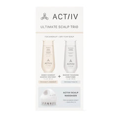 ACTIIV Ultimate Scalp Trio | Soothes Dry, Itchy Scalp, Reduces Flakes, Strengthens And Hydrates Hair, Includes Dandruff Shampoo, Conditioner & Scalp Massager, Vegan, For All Hair Types