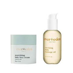 Evereden Soothing Baby Massage Oil, & Nourishing Face Cream 2 Item Bundle Set Clean and Unscented Baby Care