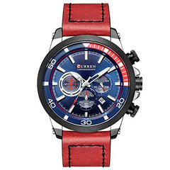 Curren Quartz Analog Watch Leather Band Wristwatch with Date Display, 8310 - Red