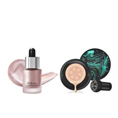 MASTADI Foundation Mushroom Head Air Cushion Waterproof BB Cream Foundation illuminator liquid highlighter face and body waterproof 3D glow bridal makeup Highlighter (Shine) (Pack of 2)
