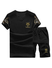 PASOK Men's Casual Tracksuit Full Zip Running Jogging Athletic Sports Jacket and Pants Set -Short Style Black