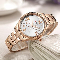 CURREN Watch 9009 Women's Quartz Watch Designer Crystal Wristwatch Ladies Watch (with Original Box) - WHITE ROSE