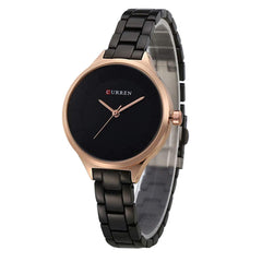 CURREN Elegant Design Women's Watch, Brilliant Hands Minimalist Dial with Adjustable Link Stainless Steel Extendable with Butterfly Clasp for Extra Safety (Gold with Blue) (Gold with Blue) (Black with